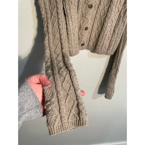 Something Navy Charlie Puff Sleeve Cable Knit Cardigan in Oatmeal Color - Picture 7 of 12